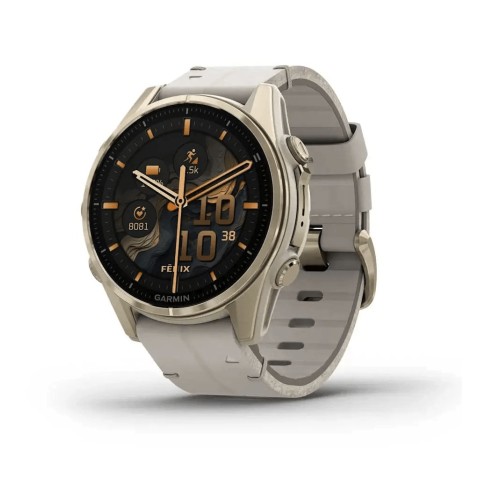 Спортивний годинник Garmin Fenix 8 Amoled 43мм Sapphire Soft Gold з піщаним шкіряним ремінцем 010-02903-40