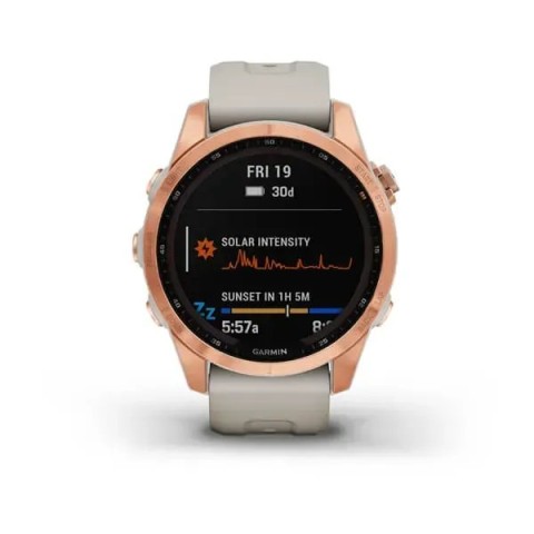 Смарт-годинник Garmin fenix 7S Solar рожево-золотистий зі світло-пісочним ремінцем