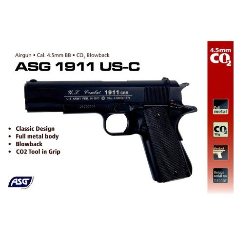 Пистолет пневматический  ASG US-C. Blowback. СО2 кал. 4,5 мм BB