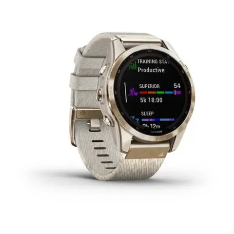 Смарт-часы Garmin fenix 7S Sapphire Solar кремово-золотистые титановые с нейлоновым ремешком кремового цвета