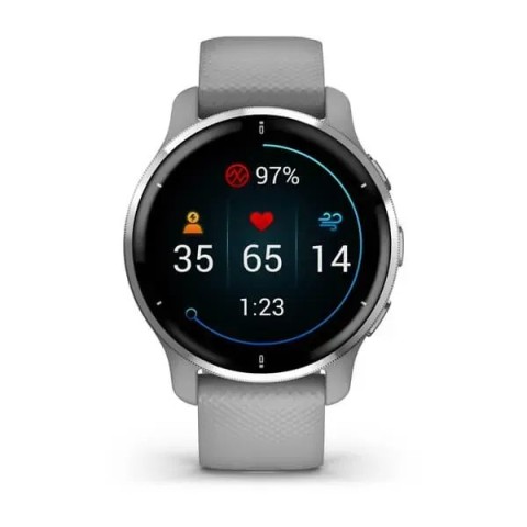 Смарт-годинник Garmin Venu 2 Plus сірий зі сріблястим безелем і силіконовим ремінцем