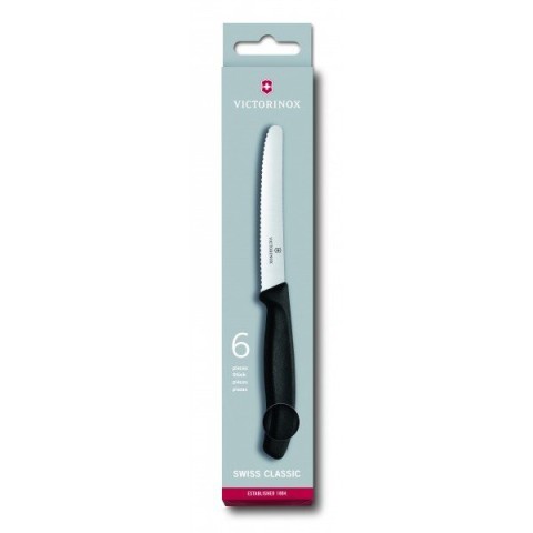 Набір кухонний Victorinox SwissClassic Tomato&Sausage Gift Set 6 ножів лезо 11см хвил. з чорн. ручкою