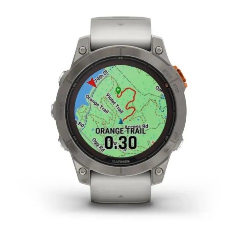 Смарт-годинник Garmin fenix 7 Pro Sapphire Solar Edition титановий з туманно-сірим/темно-помаранчевим ремінцем