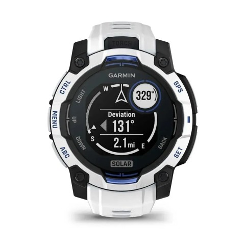 Смарт-годинник Garmin Instinct 3 (45 мм) Solar білий камінь/білий/синя блискавка