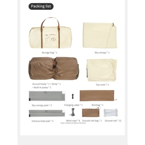 Намет чотиримісний автоматичний надувний із тентом Naturehike Ango CNK2550WS017, сірий