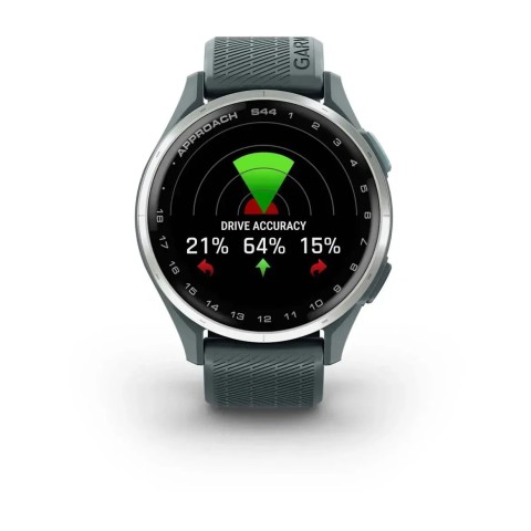 Смарт-годинник Garmin Approach S44 зі сріблястим алюмінієвим безелем та сірим ремінцем