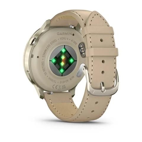 Смарт-годинник Garmin Venu 4 (41 мм) місячне золото з силіконовим ремінцем кольору слонової кістки і пісочним шкіряним