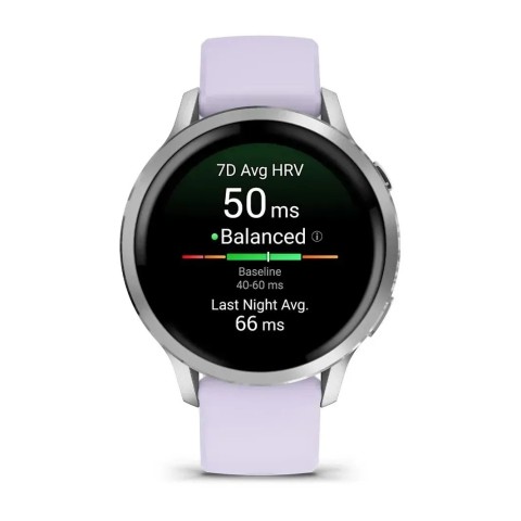 Смарт-часы Garmin Venu 4 (41 мм) серебристый с силиконовым ремешком барвинкового цвета