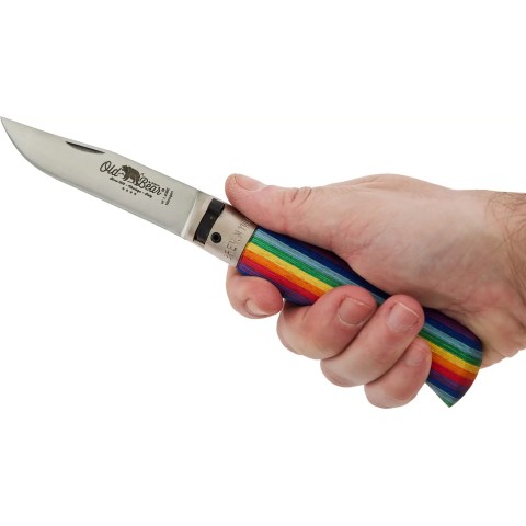 Нож Old Bear Rainbow L, W1.4060 steel, wood handle, rainbow