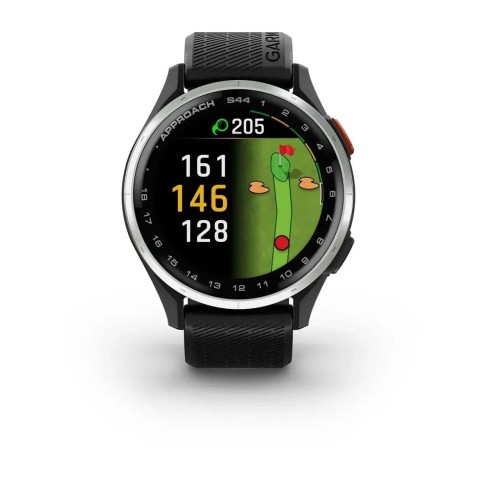 Смарт-годинник Garmin Approach S44 зі сріблястим алюмінієвим безелем та чорним ремінцем