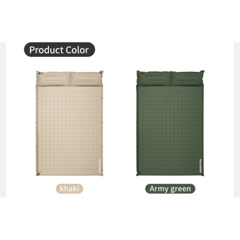 Матрац туристичний із подушкою, самонадувний двомісний  Naturehike CNK2550WS025, вологостійкий, 200 х 130 х 6 см, зелений