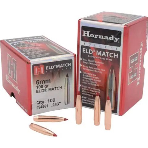 Пуля Hornady ELD Match 6 мм (.243) 108 гр(7.00 г) 100 шт.