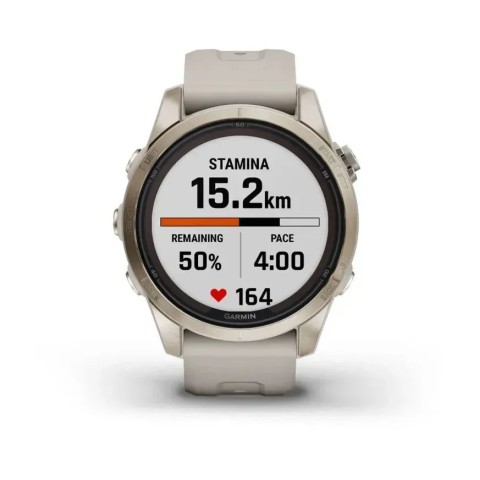 Смарт-годинник Garmin fenix 7S Pro Sapphire Solar Edition ніжно-золотистий зі світло-пісочним ремінцем