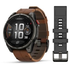 Смарт-годинник Garmin fenix 8 Pro AMOLED (47 мм) Sapphire карбоново-сірий DLC титан з каштановим шкіряним ремінцем