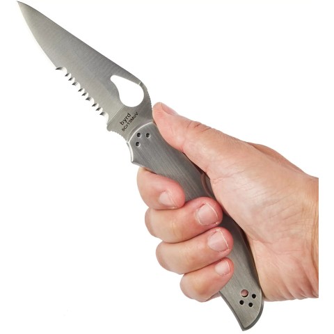 Нож Spyderco Byrd Cara Cara 2, 8Cr13MoV, Stainless Steel, полусеррейтор ц:gray
