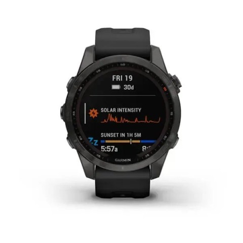 Смарт-годинник Garmin fenix 7S Sapphire Solar карбоново-сірий титановий DLC з чорним ремінцем