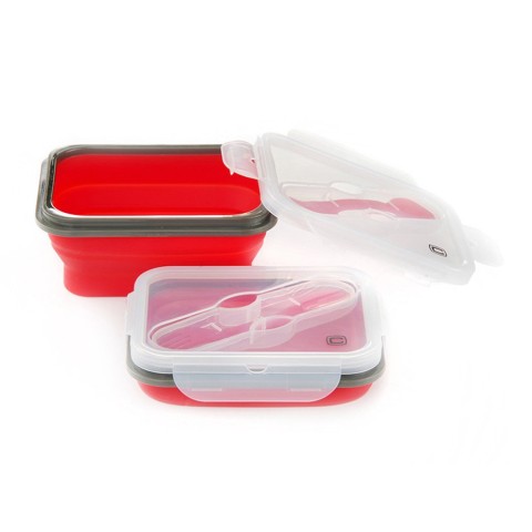 Ланчбокс складаний з кришкою-засувкою та ловилкою червоний СИЛА (600 мл)