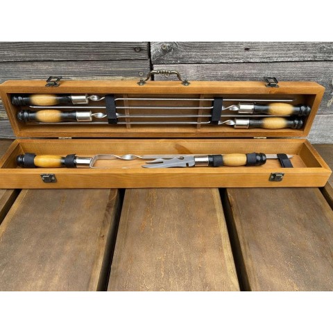 Подарунковий Набір шампурів ШашлиКейс ручної роботи Світлий кейс