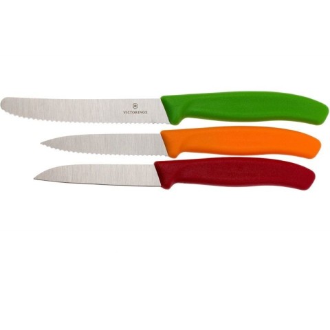 Набір кухонний Victorinox SwissClassic Paring Set 3 ножа з черв,помар,зел. ручкою (8,8,11см) у подар.упак.