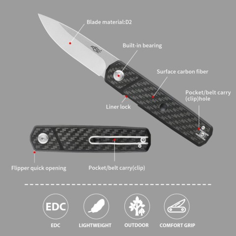 Нiж складаний Firebird FH927-CF чорний карбон