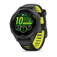 Смарт-годинник Garmin Forerunner 265s з чорним корпусом та чорним/жовтим силіконовим ремінцем