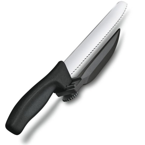 Кухонний ніж Victorinox SwissClassic DUX лезо 21см хвил. з направляючою з чорн. ручкою