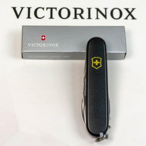 Ніж Victorinox Spartan Mat 91мм,12функ,чорн.мат,штоп,жовт.лого