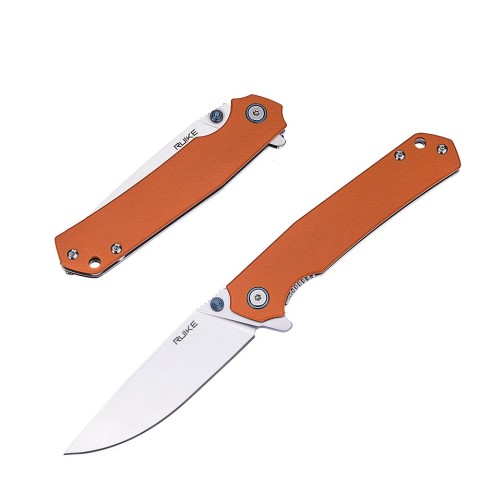 Ніж складаний туристичний Ruike P801-J, (8.6 см) 14C28N /  G10 помаранчевий