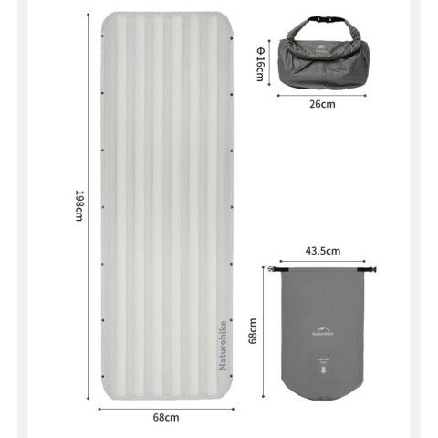 Матрац туристичний надувний одномісний Naturehike CNK2450WS034, 198х68х9.5 см, білий, для кемпінгу із мішком для надування