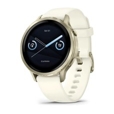 Смарт-годинник Garmin Venu 4 (41 мм) місячне золото з силіконовим ремінцем кольору слонової кістки