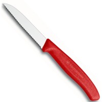 Нож кухонный Victorinox SwissClassic для чистки овощей и фруктов, 8см, серрейтор,красный