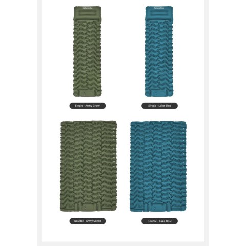 Матрац туристичний надувний одномісний  Naturehike CNK2550WS019, 200х60х6.5 см, зелений із вбудованою помпою для надування