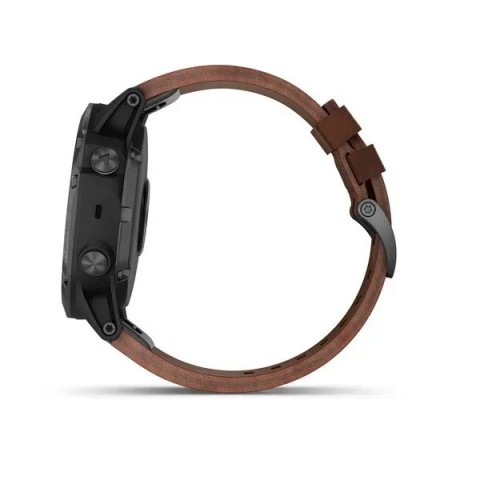 Смарт-годинник Garmin Fenix 5X Plus Sapphire сірий з коричневим шкіряним ремінцем