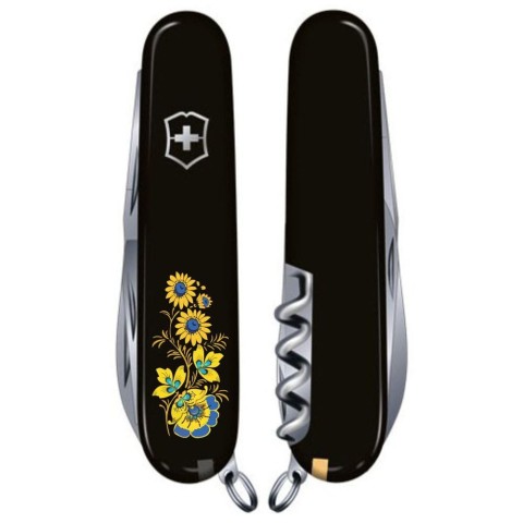 Ніж Victorinox Spartan Ukraine 91мм,12функ,чорн ,Квіти