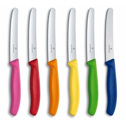 Набір кухонний Victorinox SwissClassic Tomato&Sausage Set 6 ножів лезо 11см хвил. з кольор. ручкою у подар.упак.
