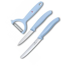 Набір кухонний Victorinox SwissClassic Paring Set 3шт з блакит. ручкою (2 ножа, овощечистка Tomato and Kiwi) у подар.упак.