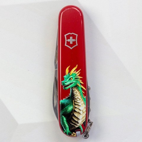 Ніж Victorinox Spartan Zodiac 91мм,12функ,черв ,Зелений дракон
