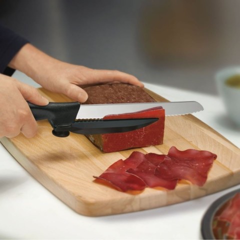 Кухонний ніж Victorinox SwissClassic DUX лезо 21см хвил. з направляючою з чорн. ручкою