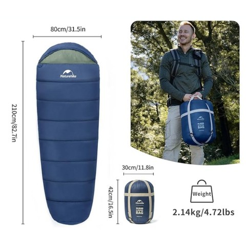 Спальник з капюшоном Naturehike MJ600 CNK2300SD014, темно-блакитний