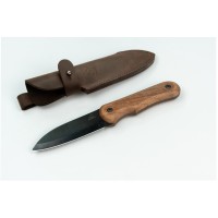 BSH 5 Ніж Bushcraft із вороненим лезом із вуглецевої сталі з горіховою ручкою та шкіряним футляром