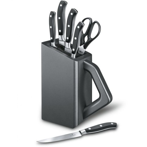 Набір кухонний Victorinox Grand Maitre Сhef's Cutlery Block 6шт з чорн. ручкою з підставкою (5 ножів, ножиці)