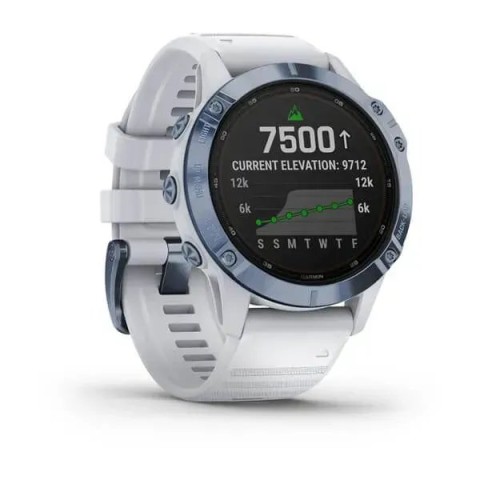 Смарт-часы Garmin fenix 6 Pro Solar Edition минерально-синие с белым ремешком