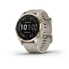 Смарт-годинник Garmin fenix 7S Sapphire Solar кремово-золотистий титановий зі світло-пісочним ремінцем