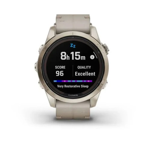 Смарт-годинник Garmin fenix 7S Pro Sapphire Solar Edition ніжно-золотистий зі шкіряним ремінцем кольору вапняка