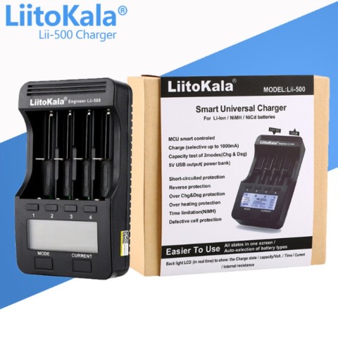 Універсальний інтелектуальний зарядний пристрій Liitokala Lii-500 EU на 4 канали + автомобільний кабель