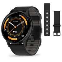 Смарт-годинник Garmin Venu 3 чорний зі сланцевим сталевим безелем і шкіряним ремінцем