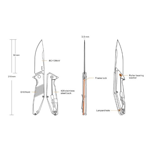 Ніж складаний туристичний Ruike D191-B, (9.2 см) 8Cr13Mov / G10 + steel 420 чорний