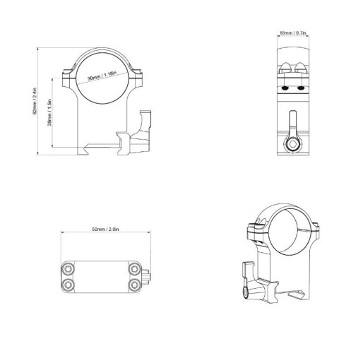Кільця Vector Optics Сталеві 30 мм Weaver швидкоз'ємні високі