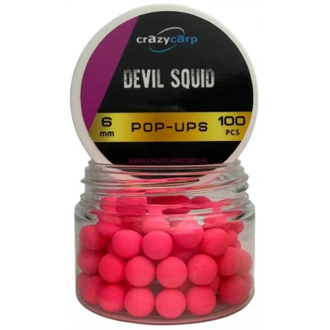 Бойлы Crazy Carp Fluoro Pop-Ups 6мм Devil Squid (100шт/уп)
