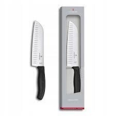 Нож кухонний Victorinox SwissClassic Santoku Fluted, 17 см, черный, подар. кор.